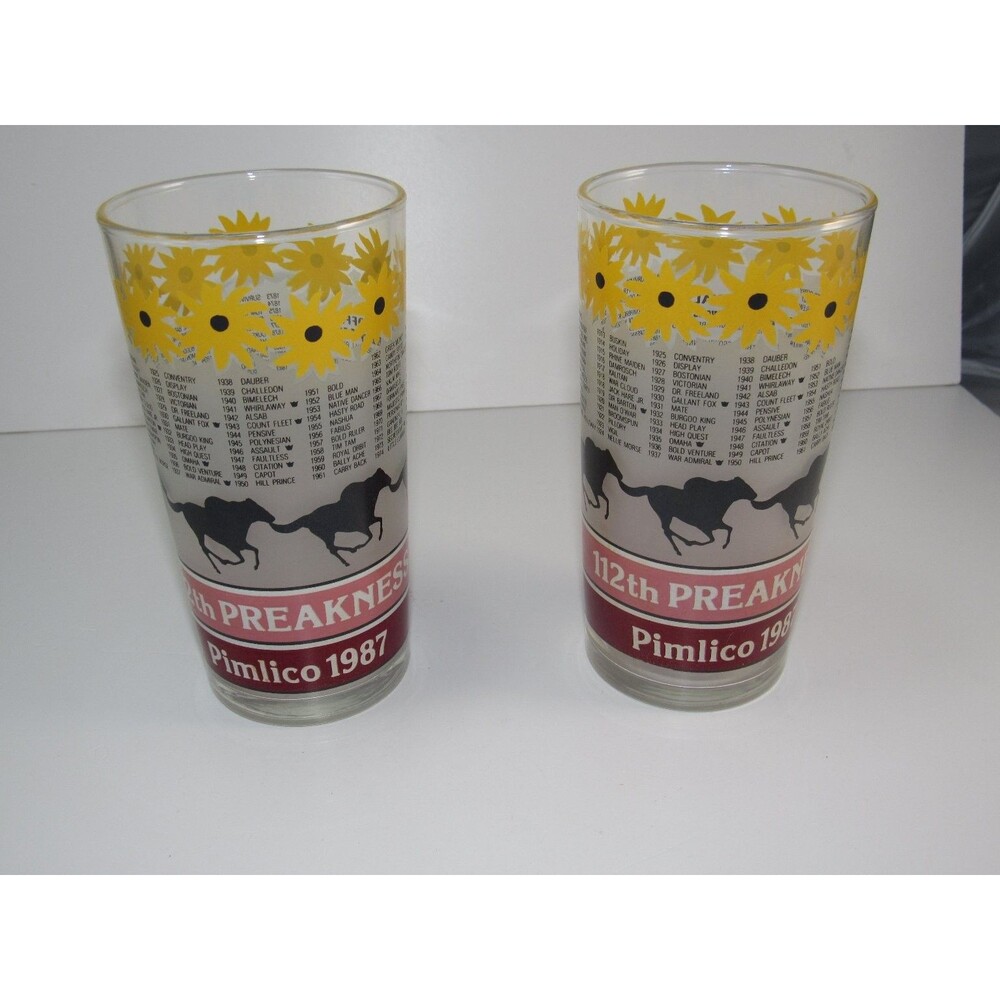 Harry M. Stevens 112th Preakness Pimlico 1987 Glass Tumbler Yellow Sunflowers